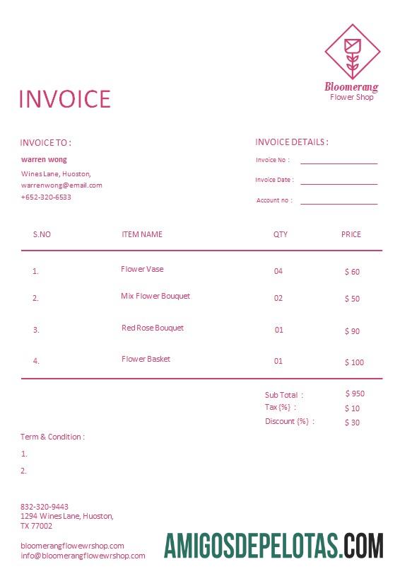 realista Modelo de fatura de florista grátis